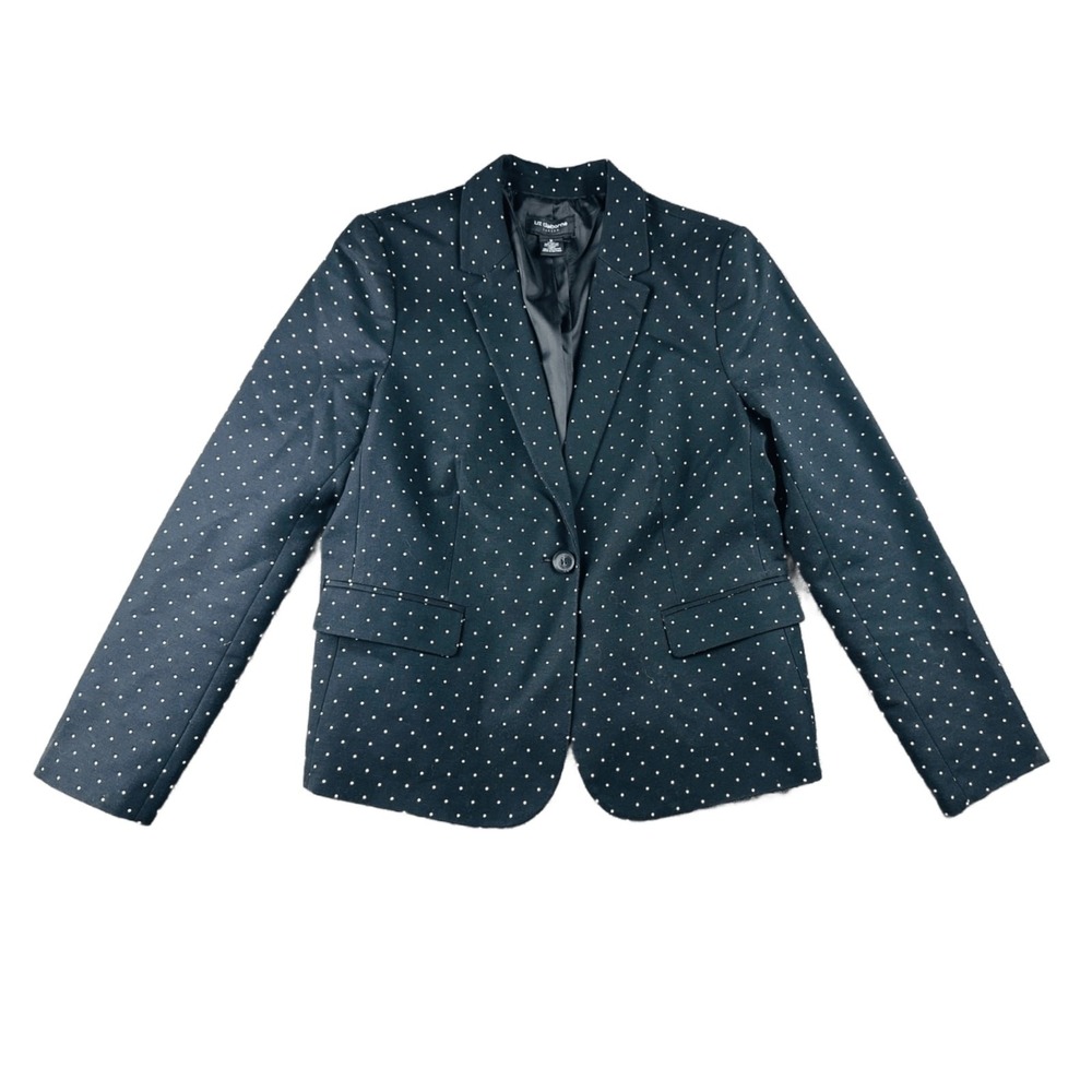 Liz Claiborne Suit Jacket Pants Set Women M 6 Black Emma Polka Dot Career Formal